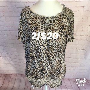 Faded Glory Leopard Print Peasant Blouse